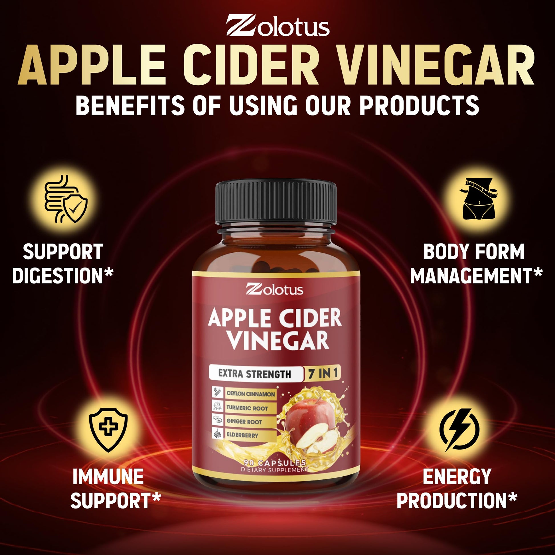 Zolotus high potency apple cider vinegar capsules equivalent to 3650mg formula