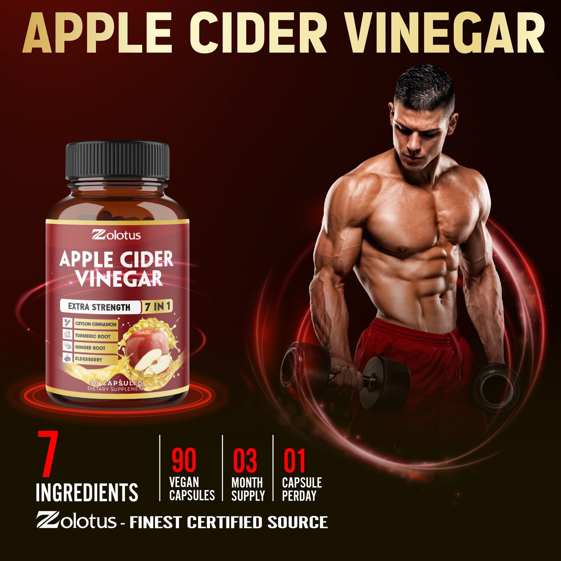 Zolotus non-GMO and gluten-free apple cider vinegar supplement capsule close up