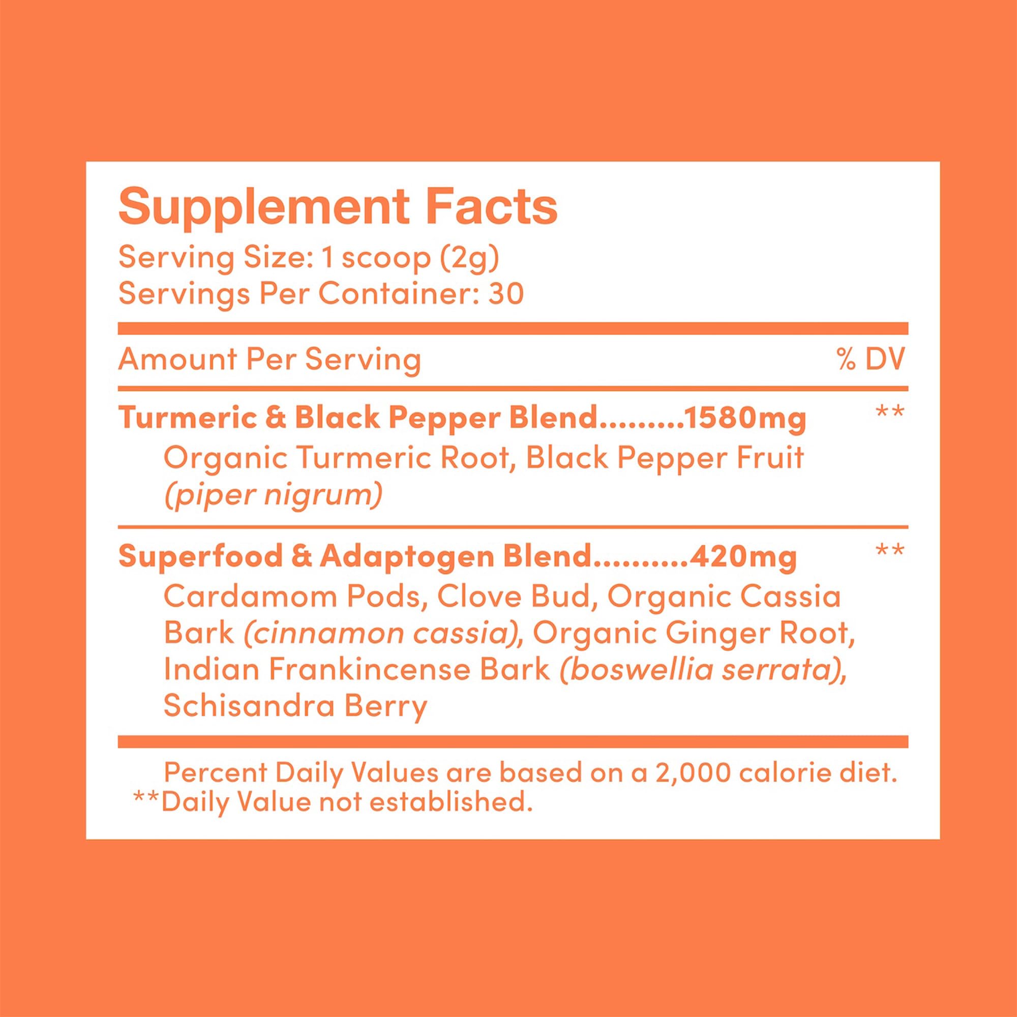 Further Food Turmeric Golden Milk Powder nutritional facts and ingredient label