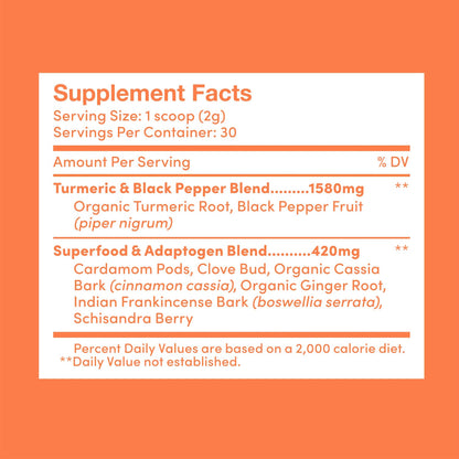 Further Food Turmeric Golden Milk Powder nutritional facts and ingredient label