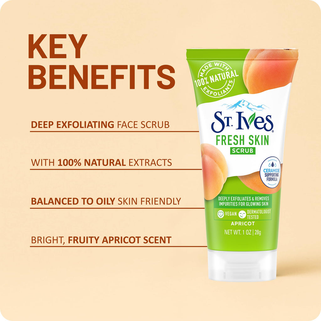 St. Ives apricot scrub tube placed inside a travel pouch