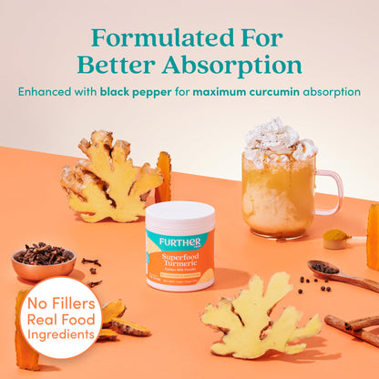 Further Food anti-inflammatory turmeric powder packaging close up view