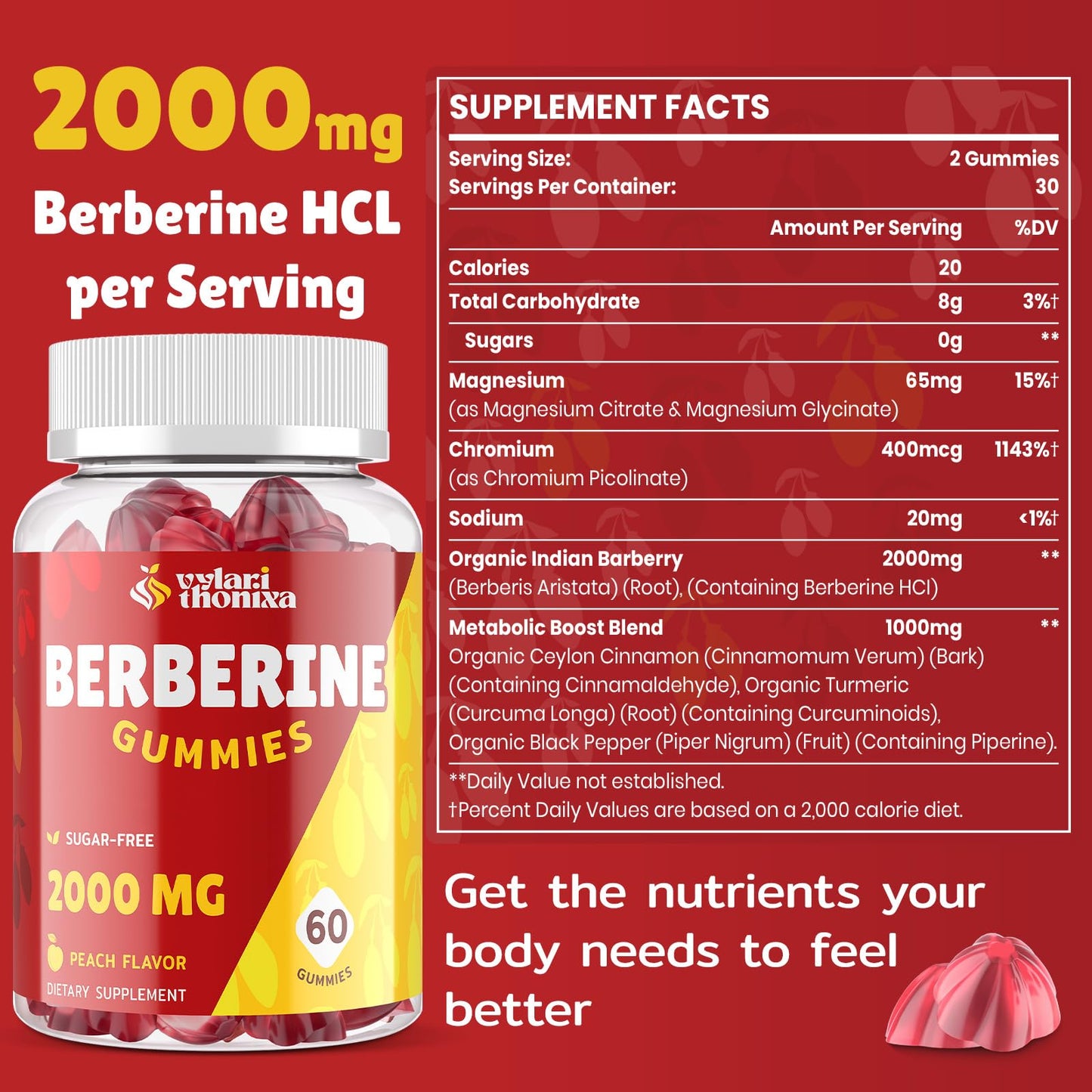 Vylarithonixa high potency wellness blend gummies ingredients panel