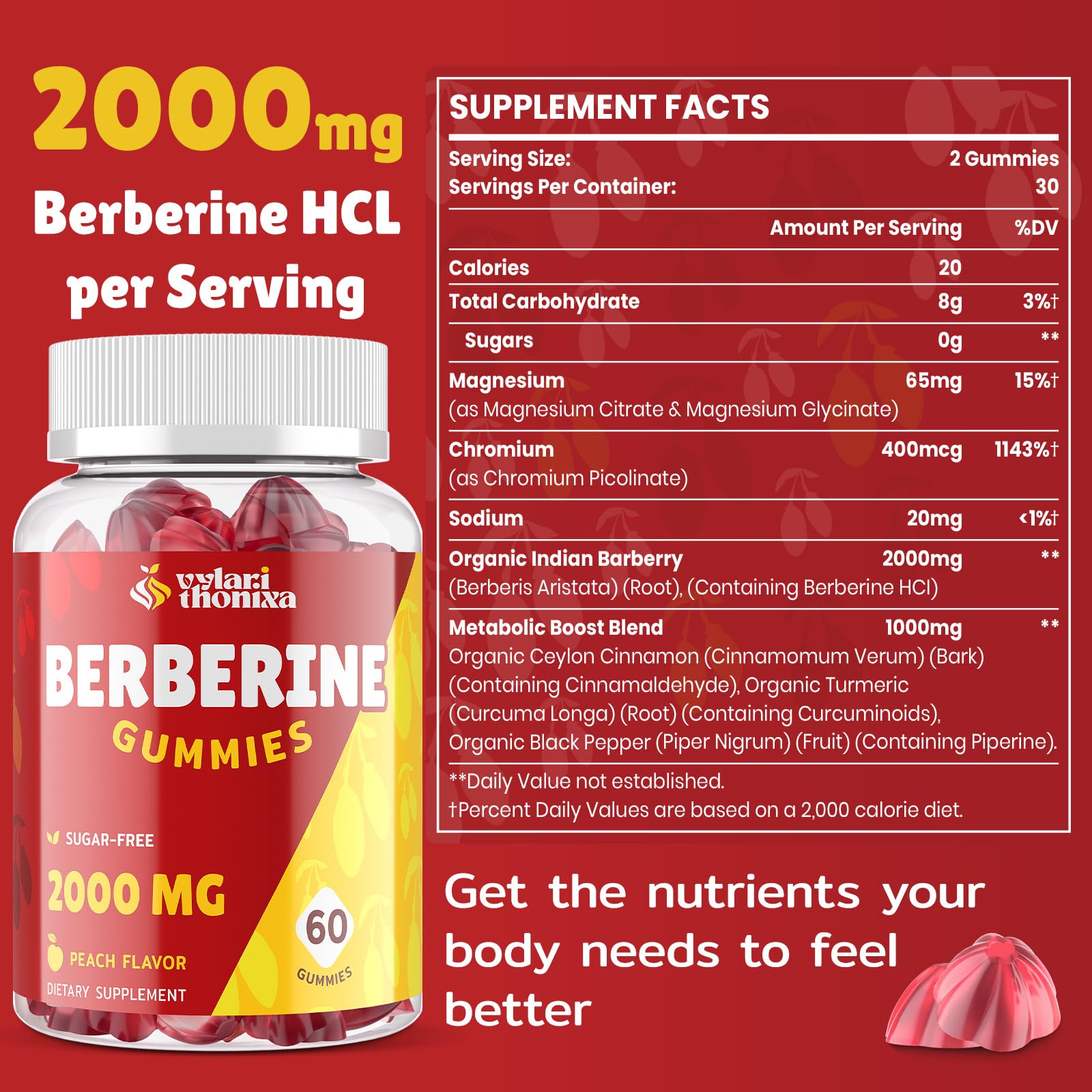 Vylarithonixa high potency wellness blend gummies ingredients panel