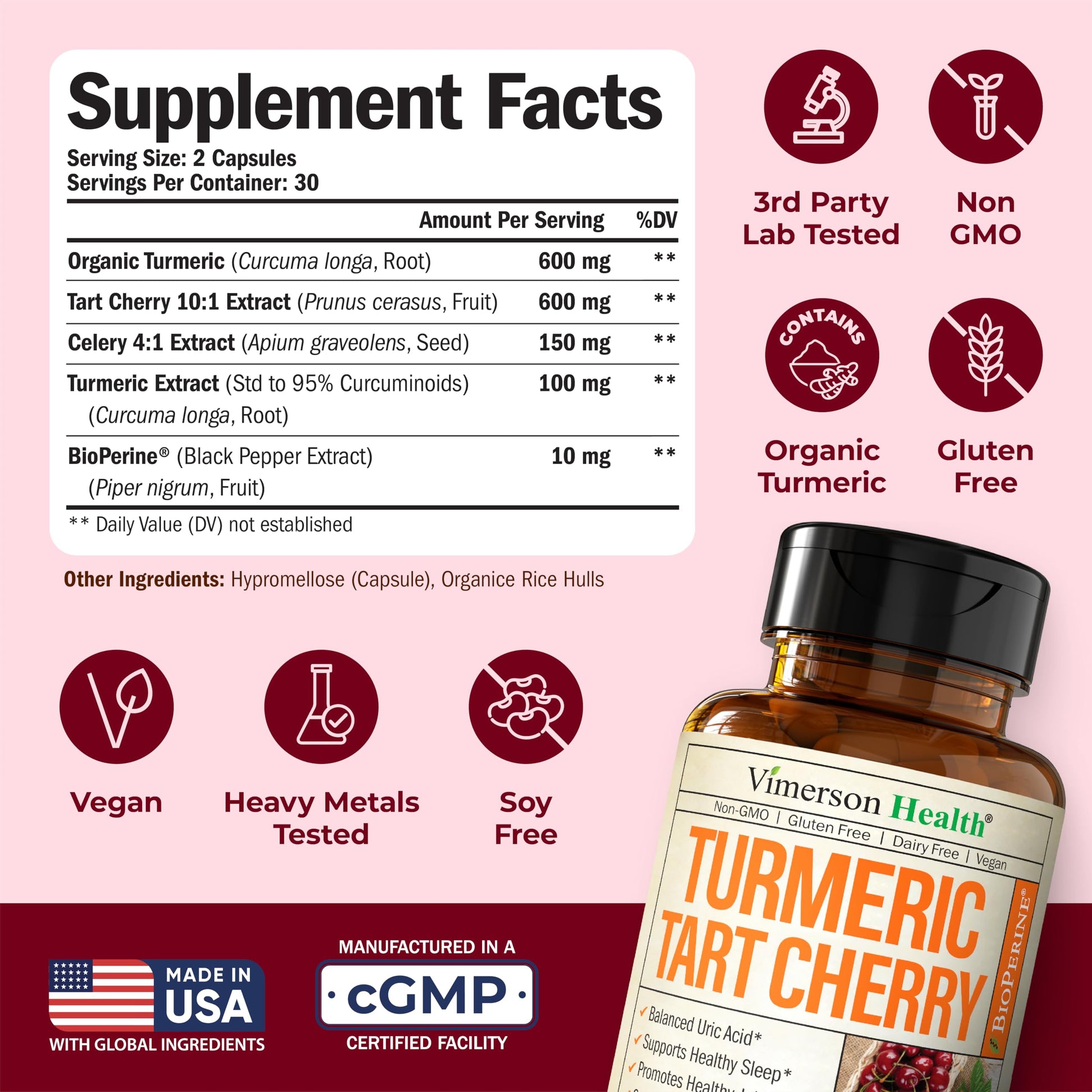 Premium tart cherry extract capsules with celery seed and turmeric root for daily uric acid balance support.