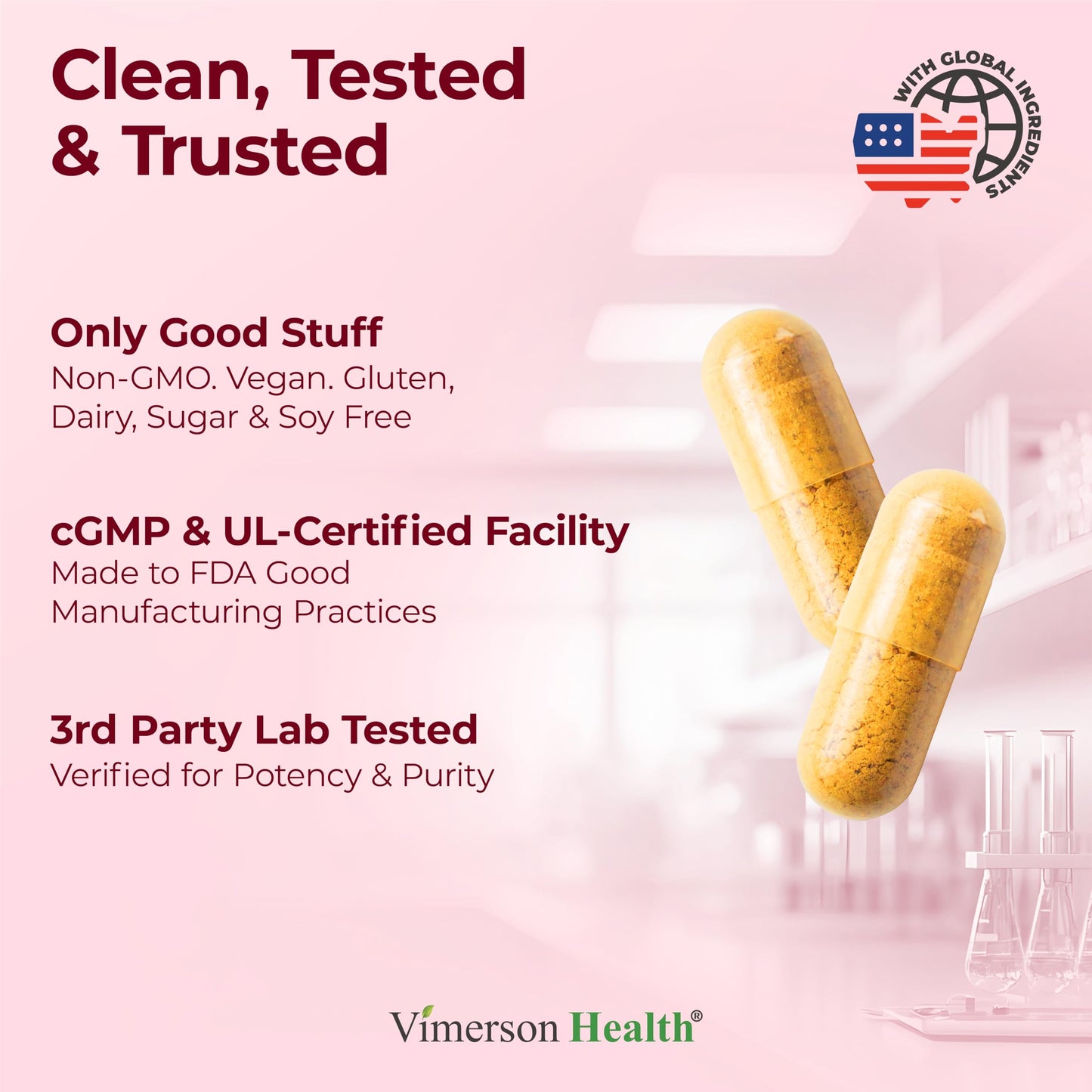 Side view of Vimerson Health non-GMO gluten-free vegan joint comfort supplement packaging.
