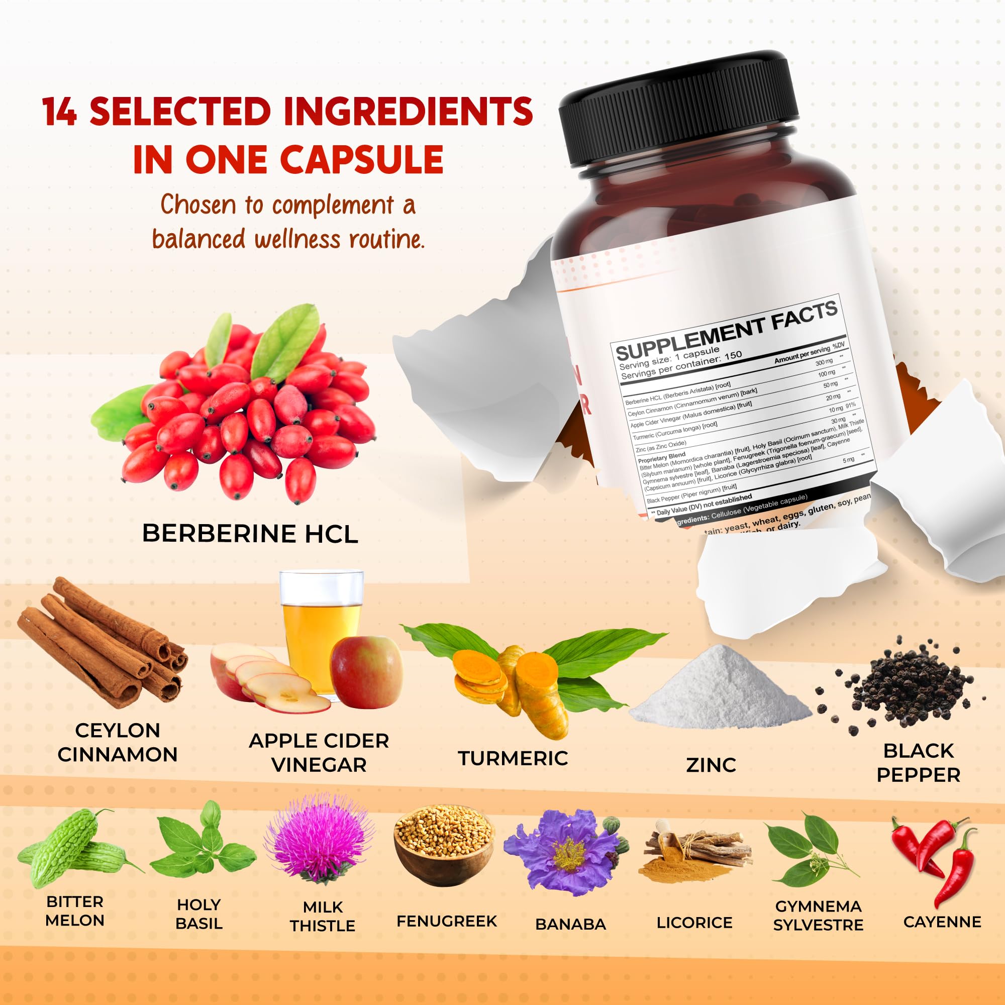PEAKPURY herbal blend supplement bottle showing ingredient list and nutritional facts label