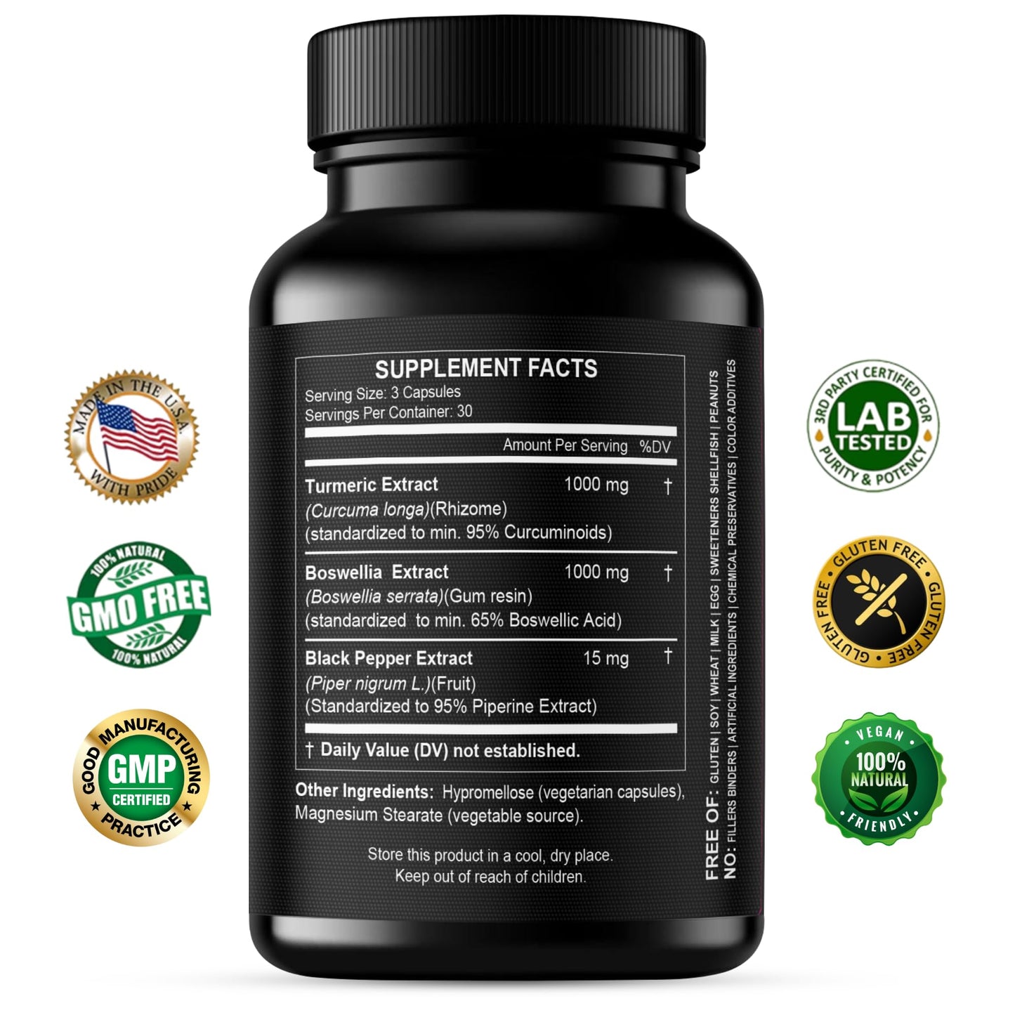 HCL Herbal Code Labs 2000mg extra strength anti-inflammatory capsule dietary facts label.