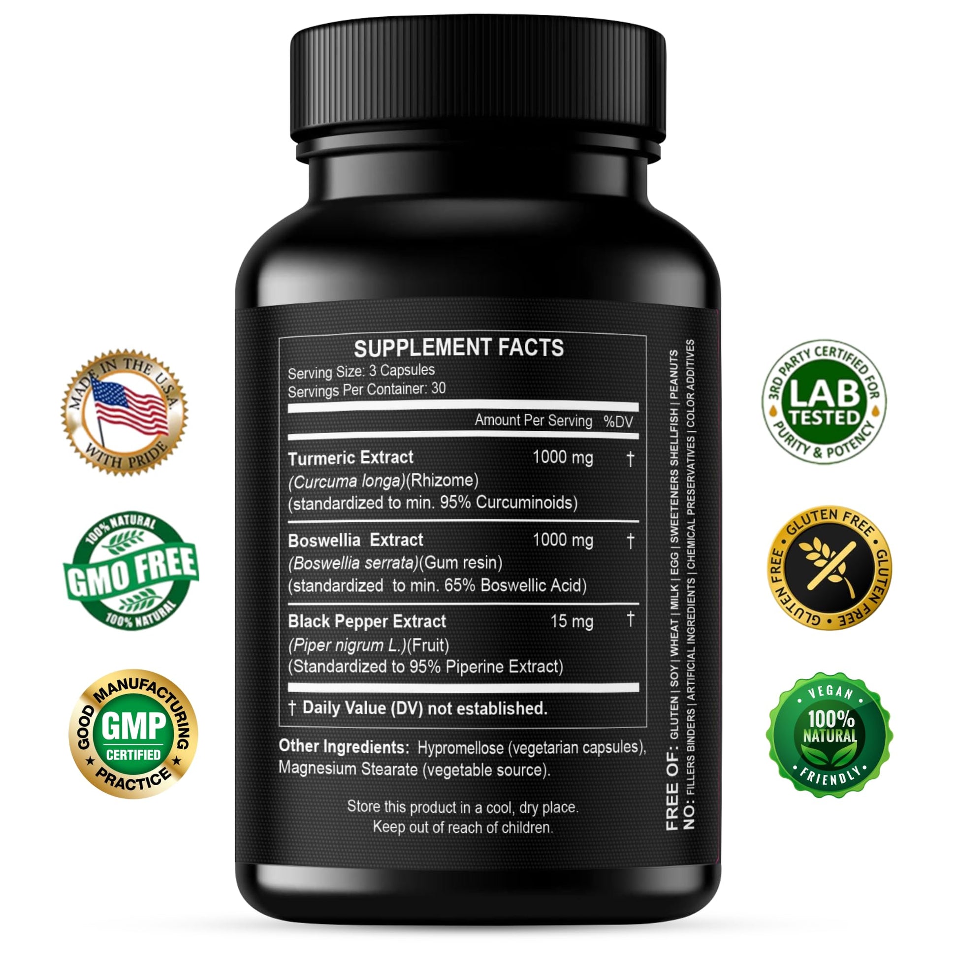 HCL Herbal Code Labs 2000mg extra strength anti-inflammatory capsule dietary facts label.