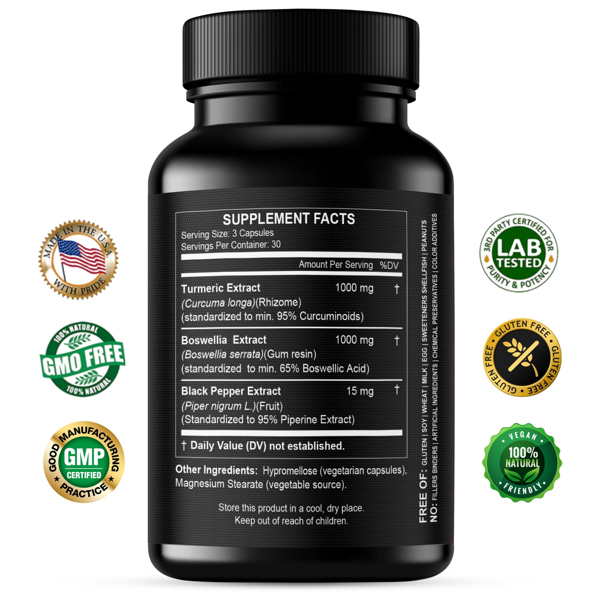 HCL Herbal Code Labs 2000mg extra strength anti-inflammatory capsule dietary facts label.