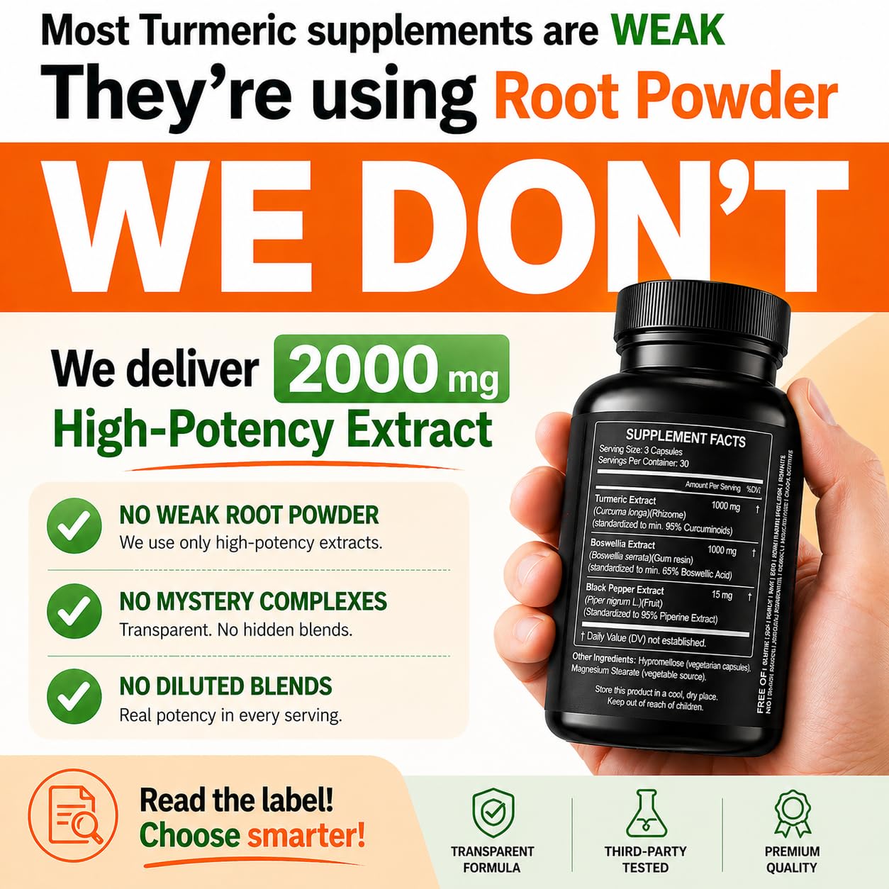 HCL Herbal Code Labs turmeric curcumin and boswellia serrata vegetable capsules close up.