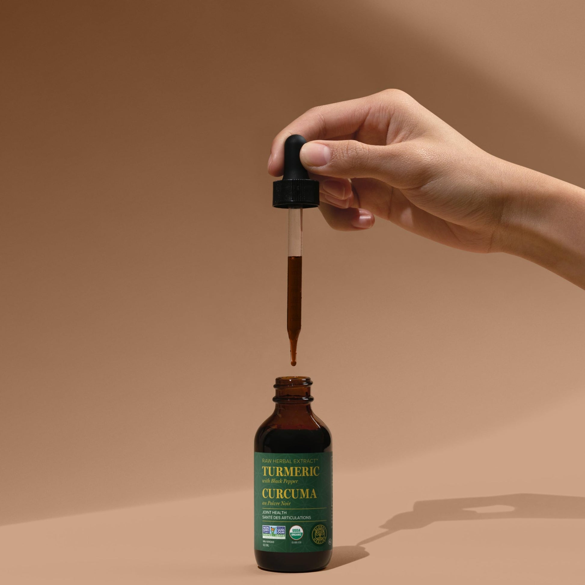 USDA Certified Organic liquid turmeric curcumin drops by Global Healing Center for fast bioavailability.
