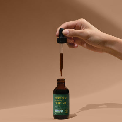 USDA Certified Organic liquid turmeric curcumin drops by Global Healing Center for fast bioavailability.