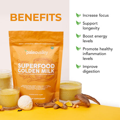 Supplement facts label on back of Paleovalley Golden Milk packaging