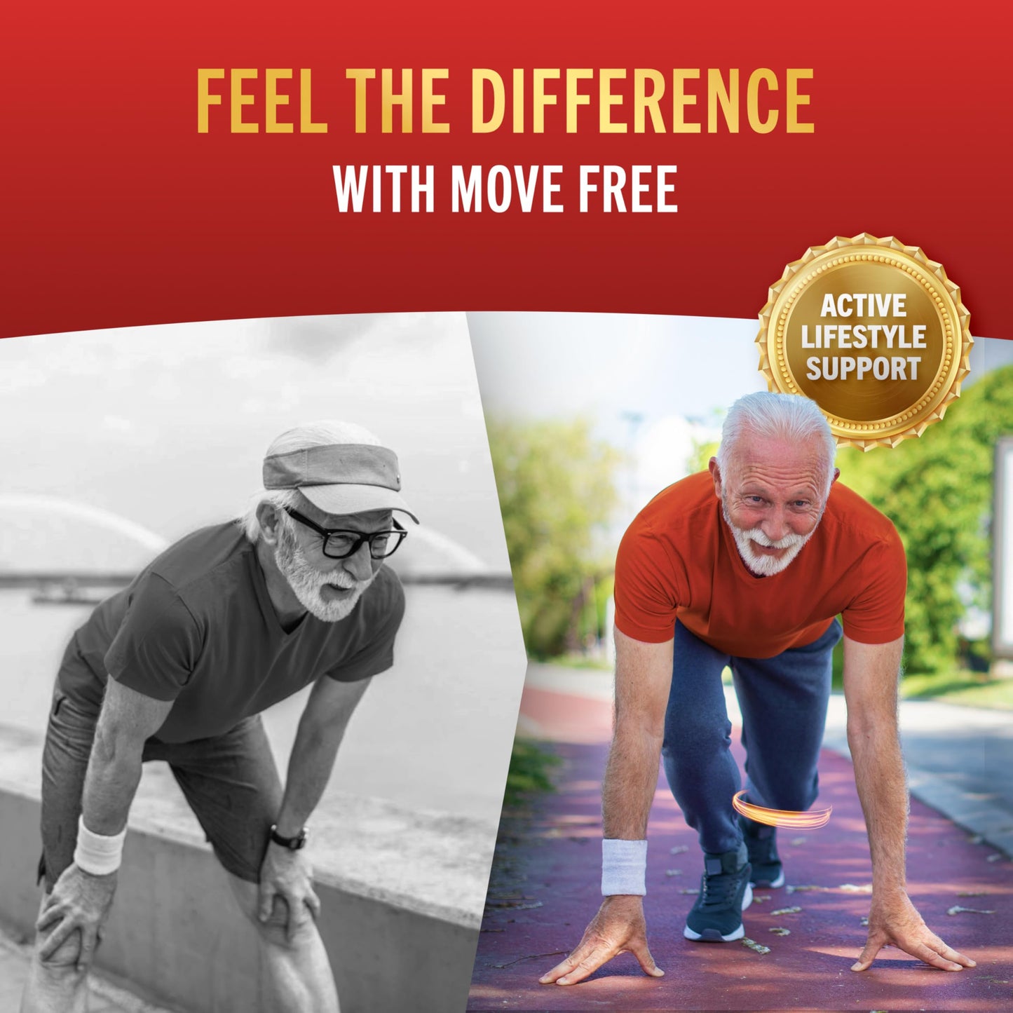 Imported Move Free joint health tablets with glucosamine and vitamin D3 product label closeup