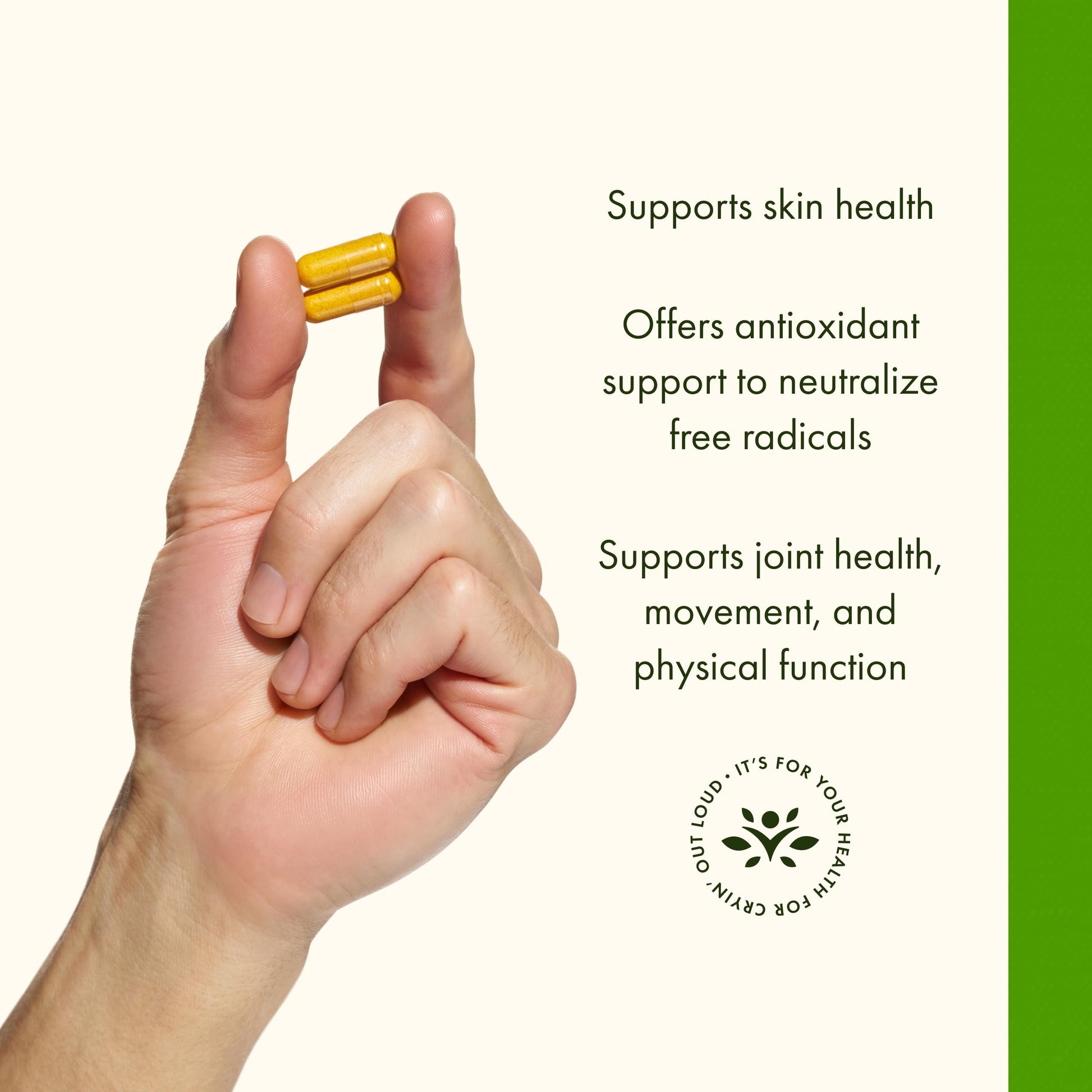 Close up view of the green bottle cap and white label for Swanson Full Spectrum joint health supplement