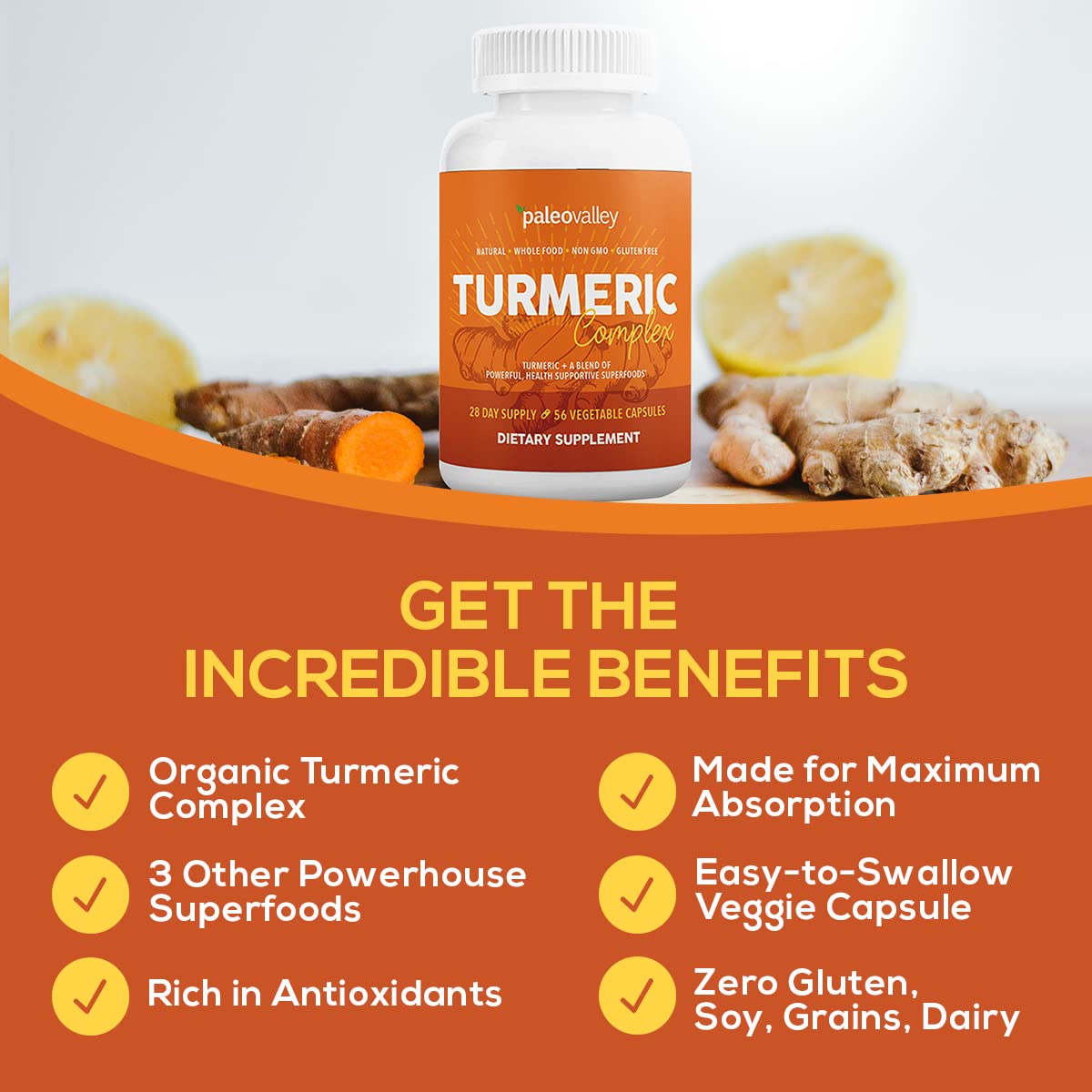 Whole-food turmeric complex blend with black pepper for absorption
