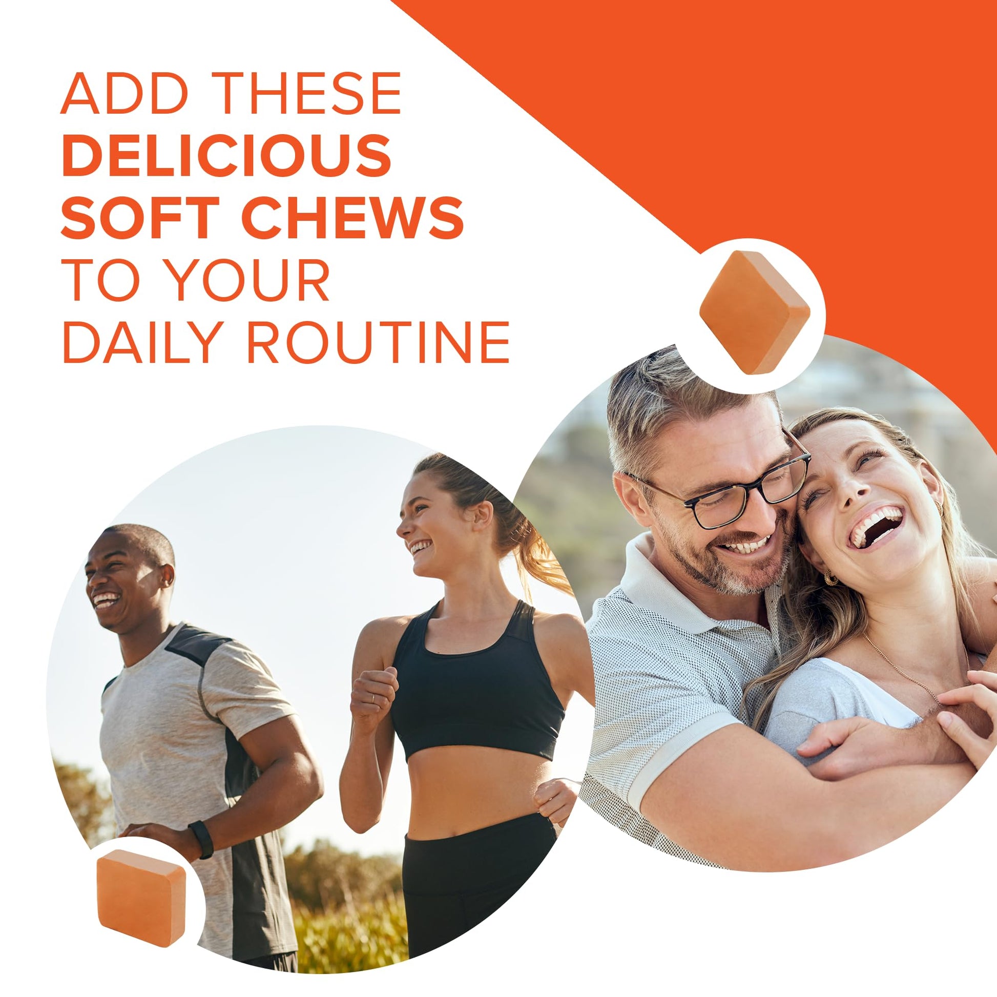 Individually wrapped Qunol tropical fruit flavored turmeric and ginger dietary chews.