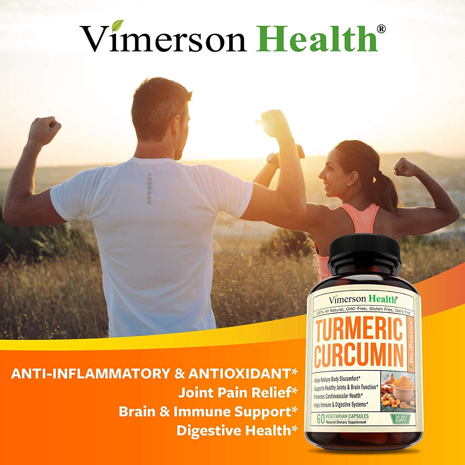 Vimerson Health imported USA dietary supplement bottle showing vegan non-GMO features