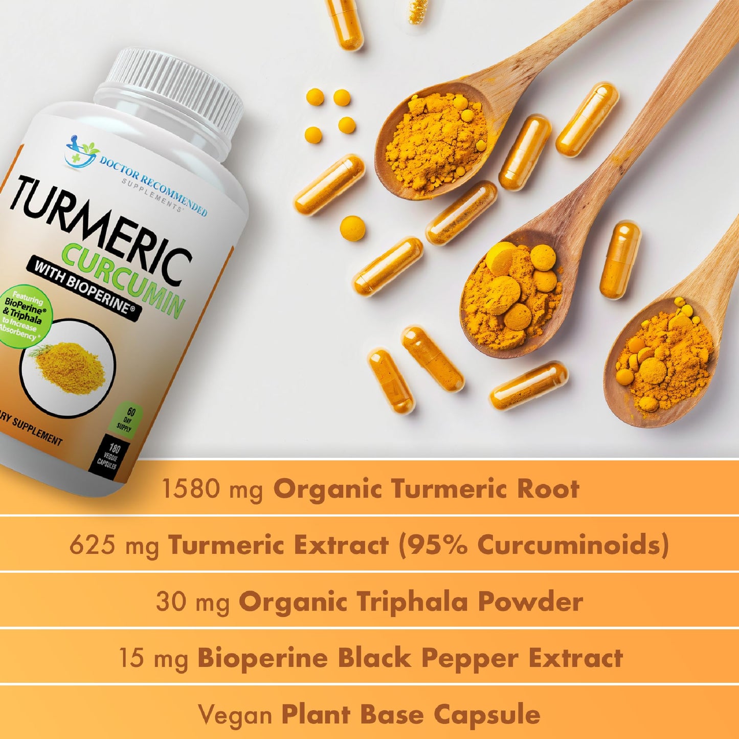 Doctor Recommended Supplements turmeric curcumin 180 vegan capsules dietary facts and premium ingredients