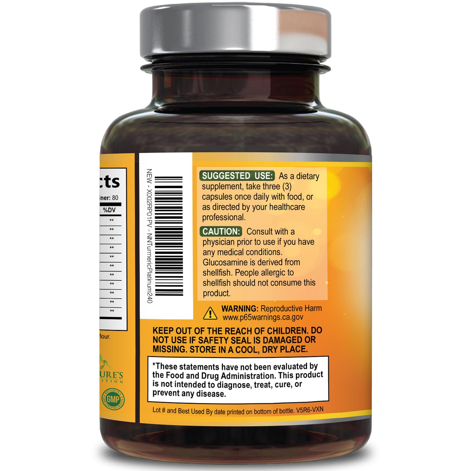 Nature's Nutrition joint care complex bottle displaying BioPerine absorption enhancement technology details