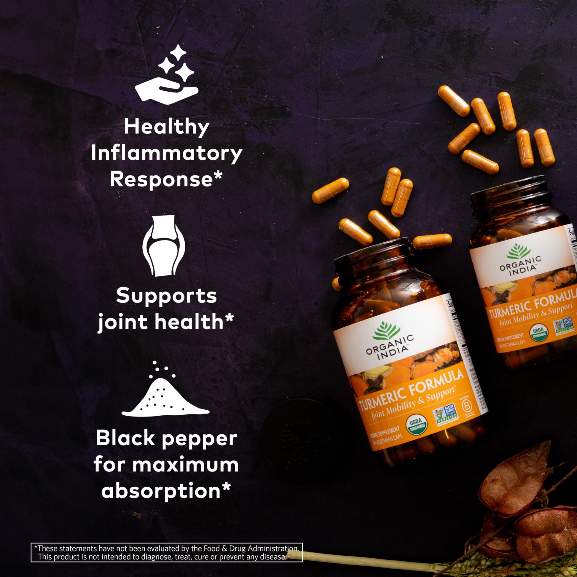 Organic India Turmeric Curcumin capsule supplement with Trikatu and ginger ingredients