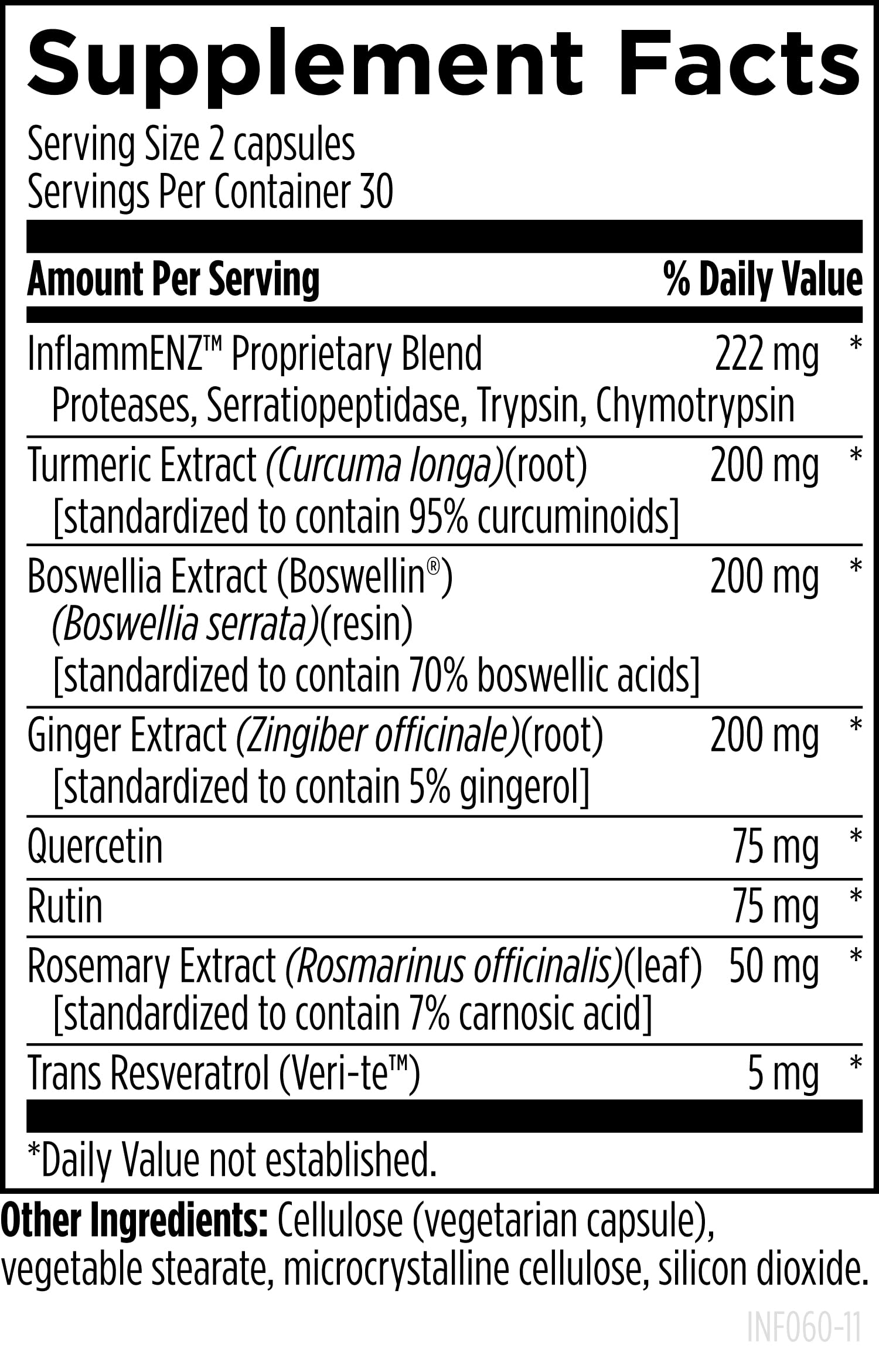 Designs for Health Inflammatone joint support supplement supplement facts panel