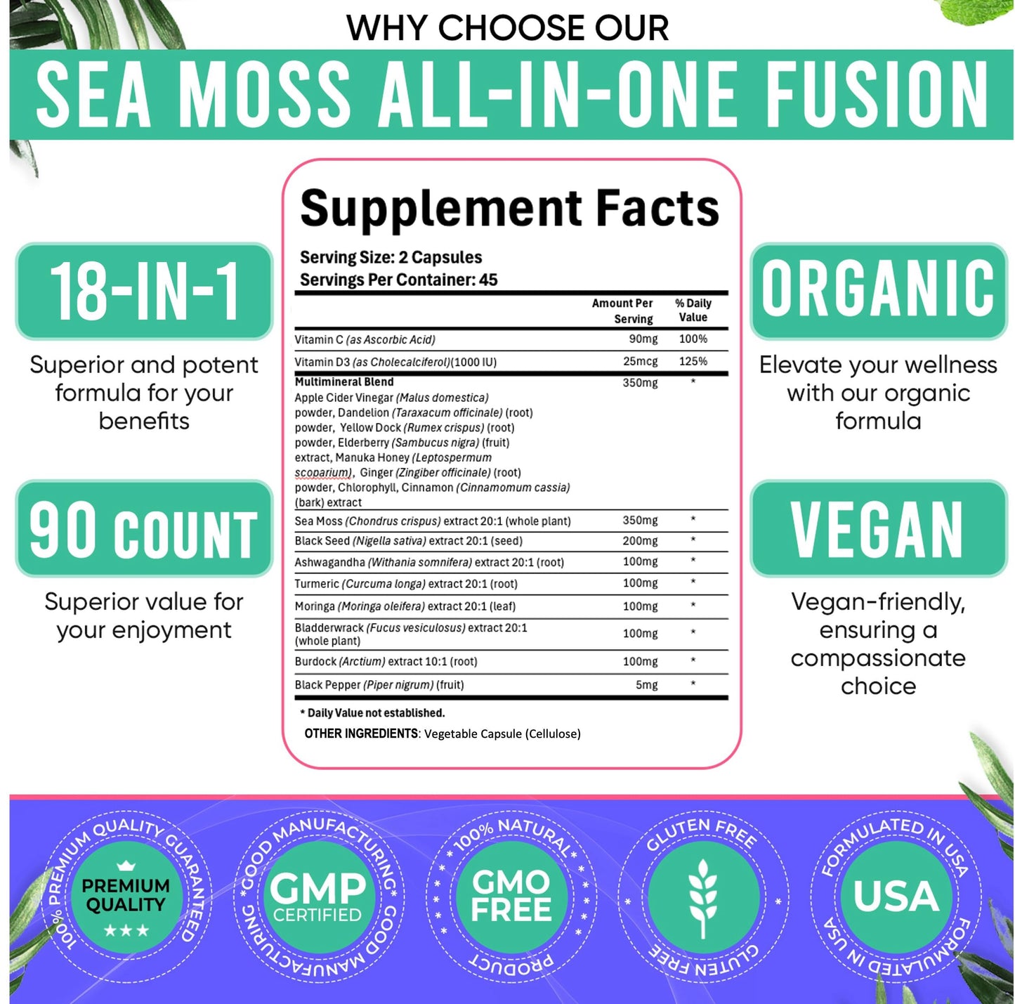 Adndale imported dietary supplement nutritional facts and labels