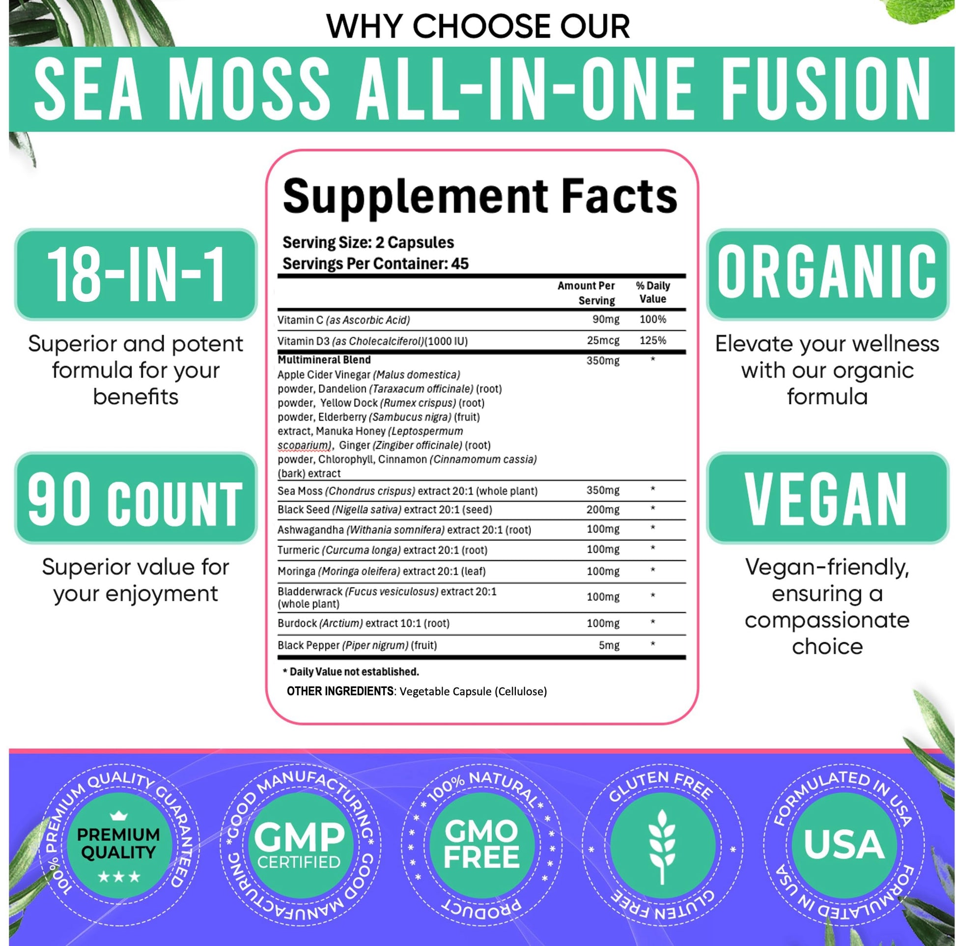 Adndale imported dietary supplement nutritional facts and labels