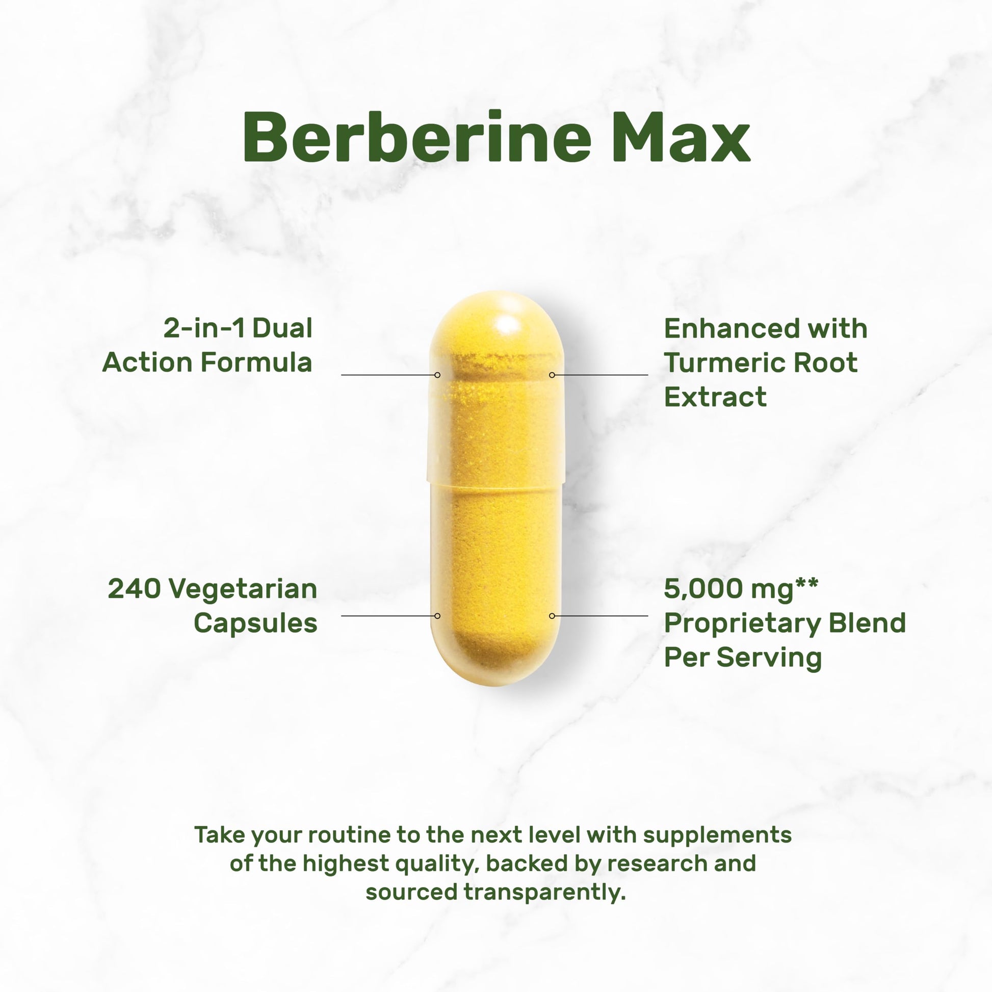Side view of Deal Supplement Berberine Max vegetarian capsules bottle showcasing non-GMO and gluten-free seals.