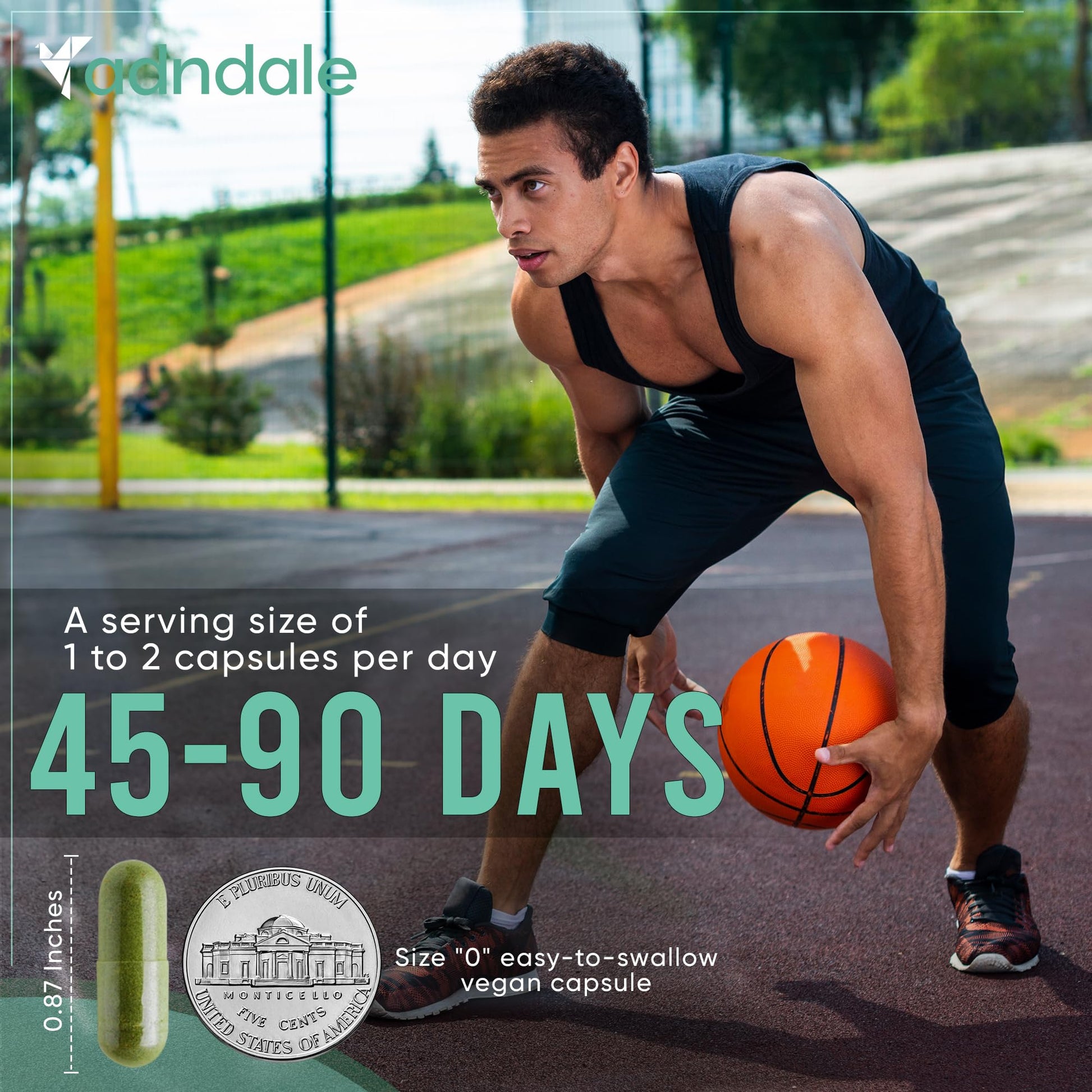 Adndale 90 vegan capsules bottle packaging representation