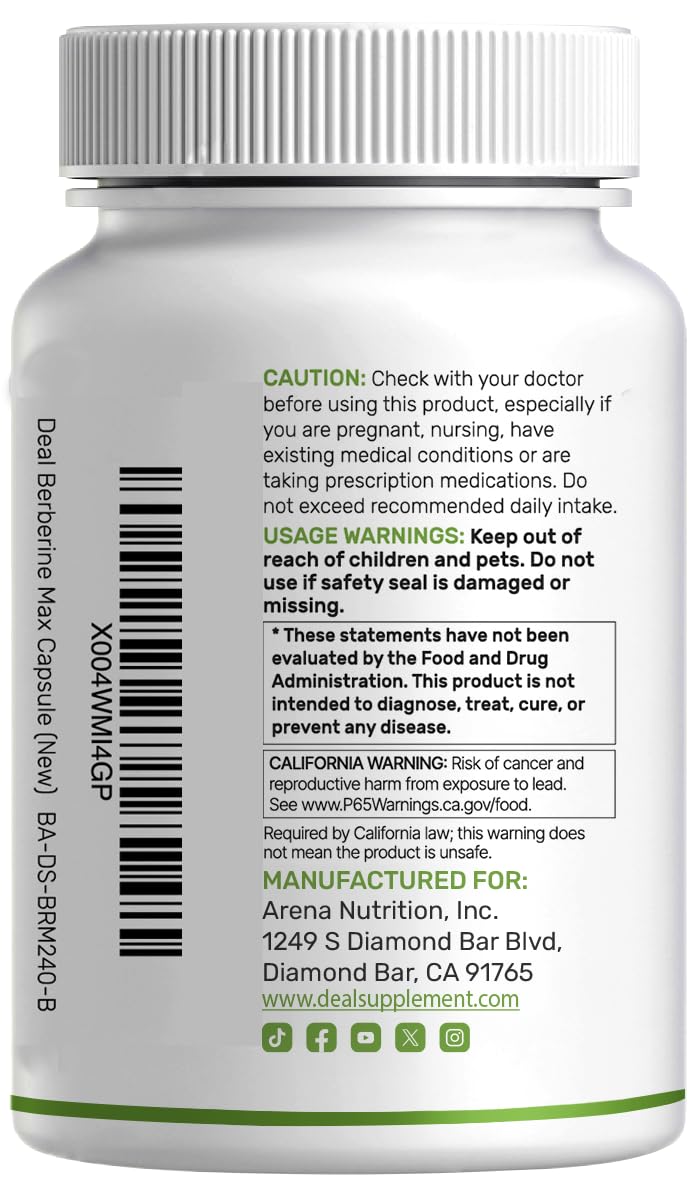 Premium Deal Supplement Berberine with Turmeric root extract container showing the vegetarian capsule format.