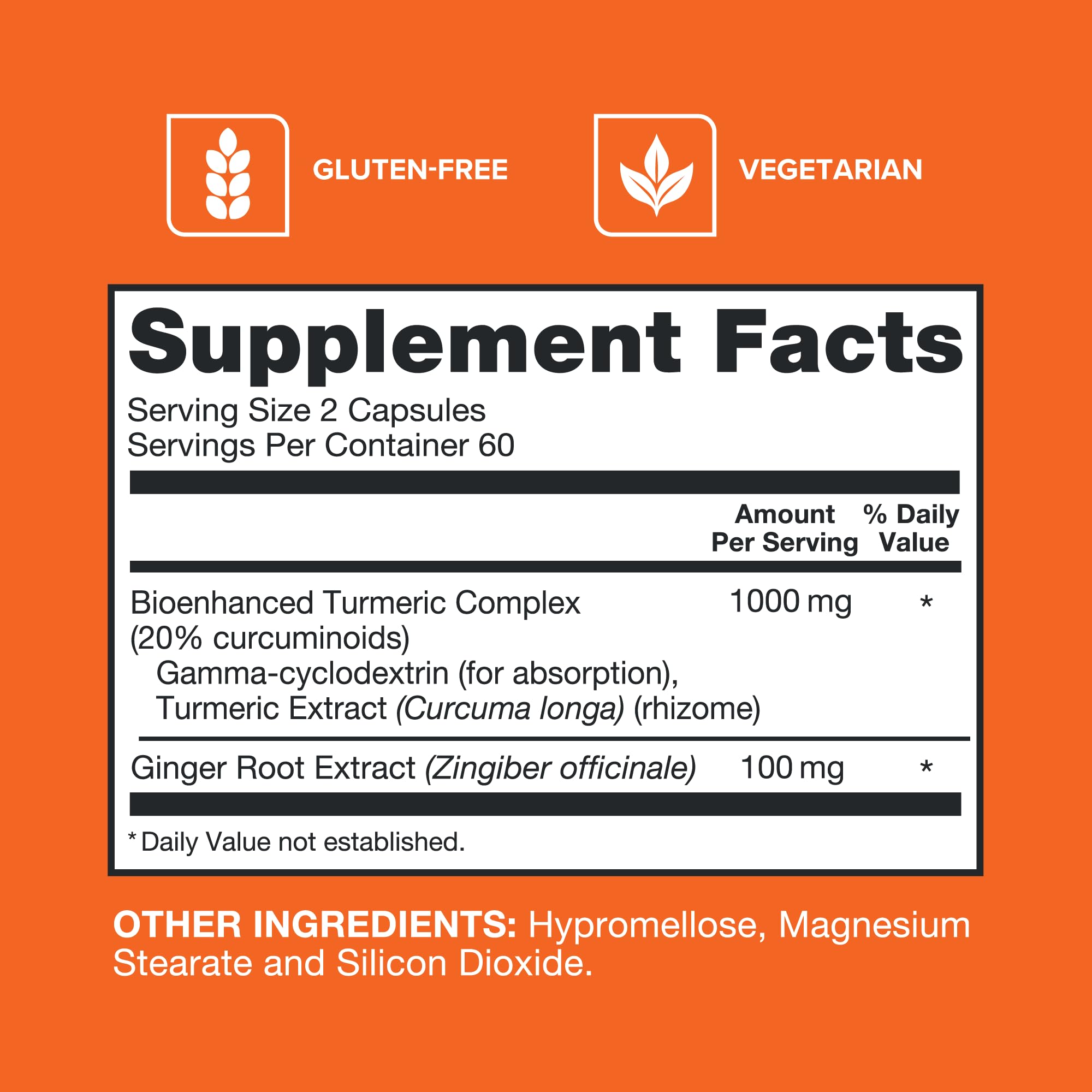 Qunol ultra high absorption turmeric curcumin and ginger dietary supplement label details
