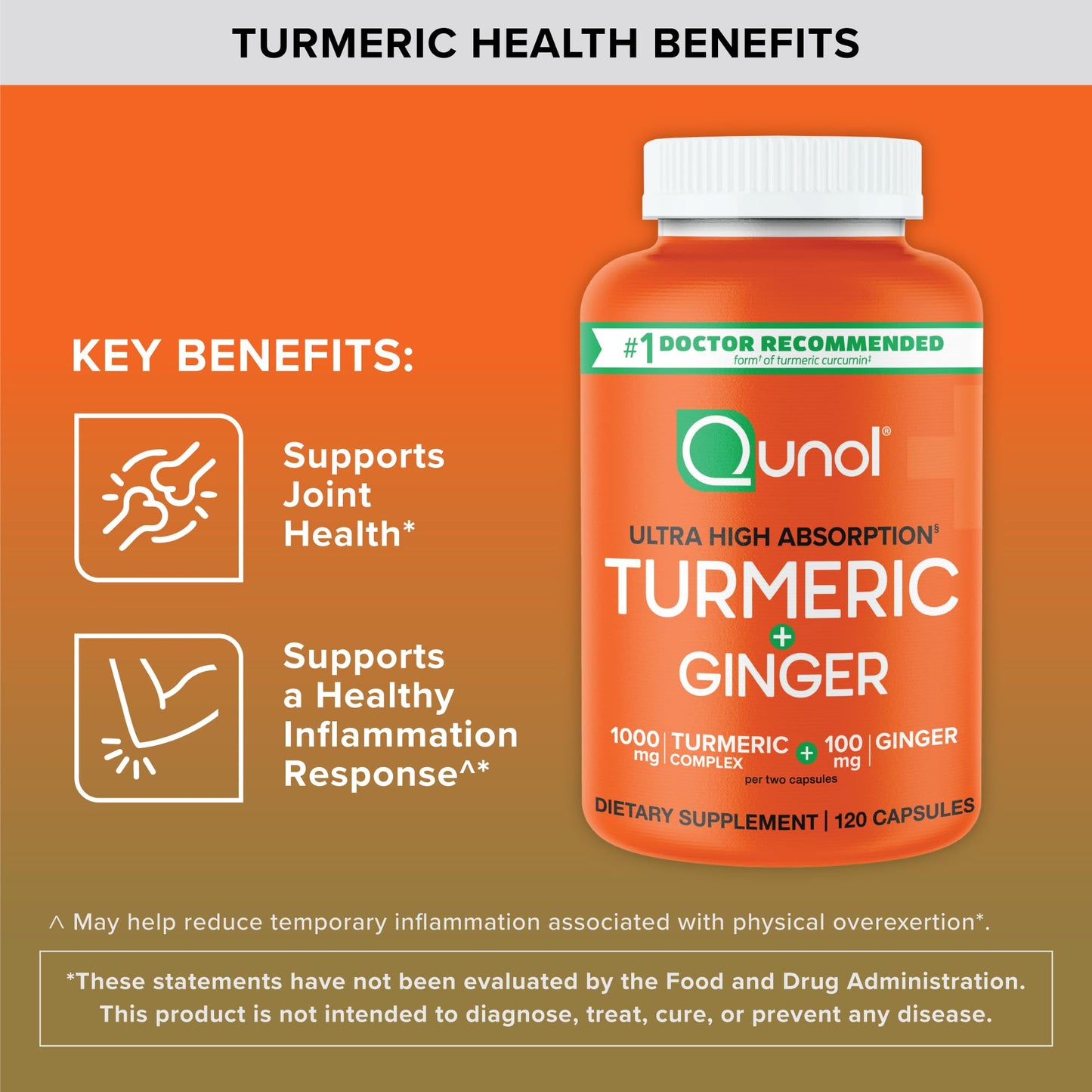 Side profile of Qunol joint support supplement bottle showing ingredient breakdown and serving size