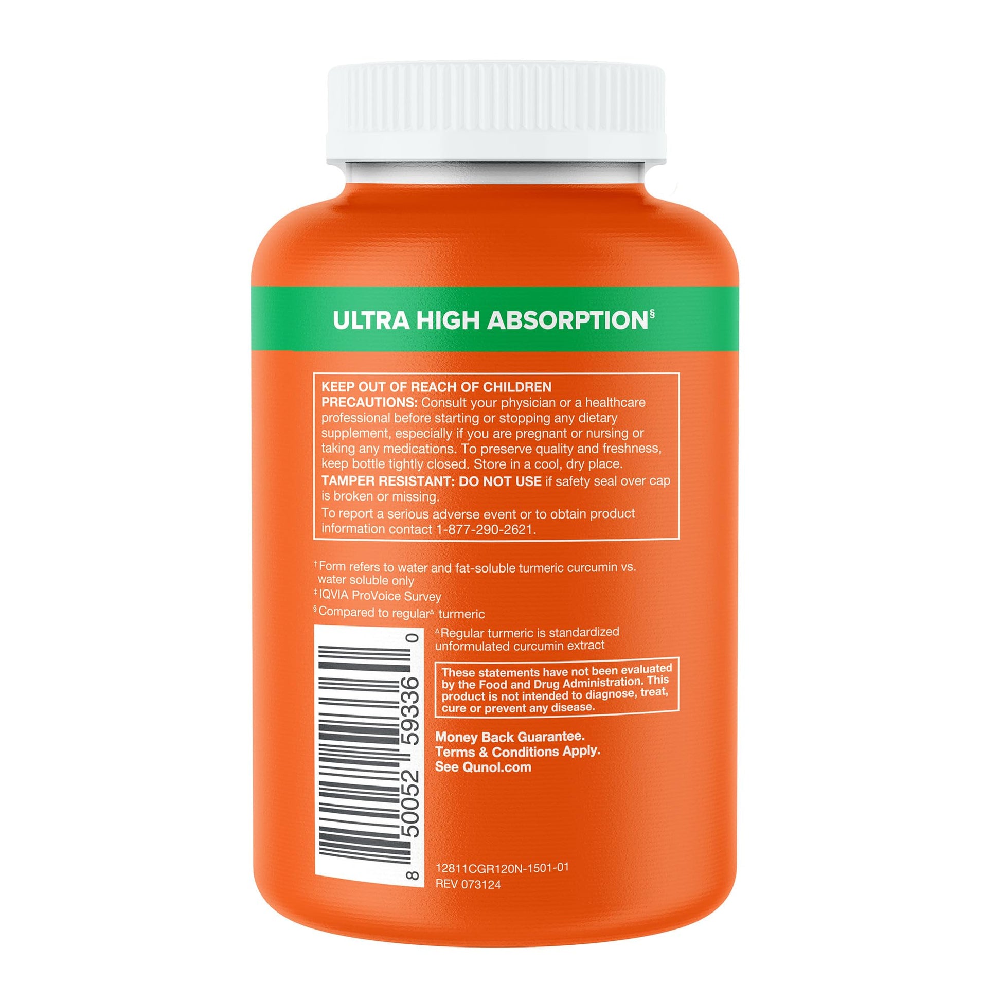 Close up look at Qunol bioenhanced turmeric complex capsules for daily wellness