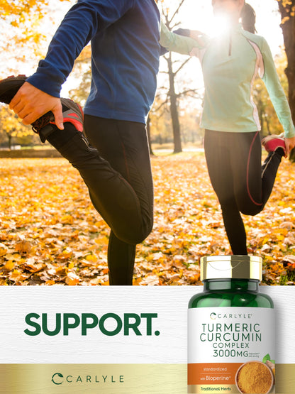 Carlyle Turmeric Curcumin bottle showing laboratory tested and trusted ingredients seal for quality assurance.
