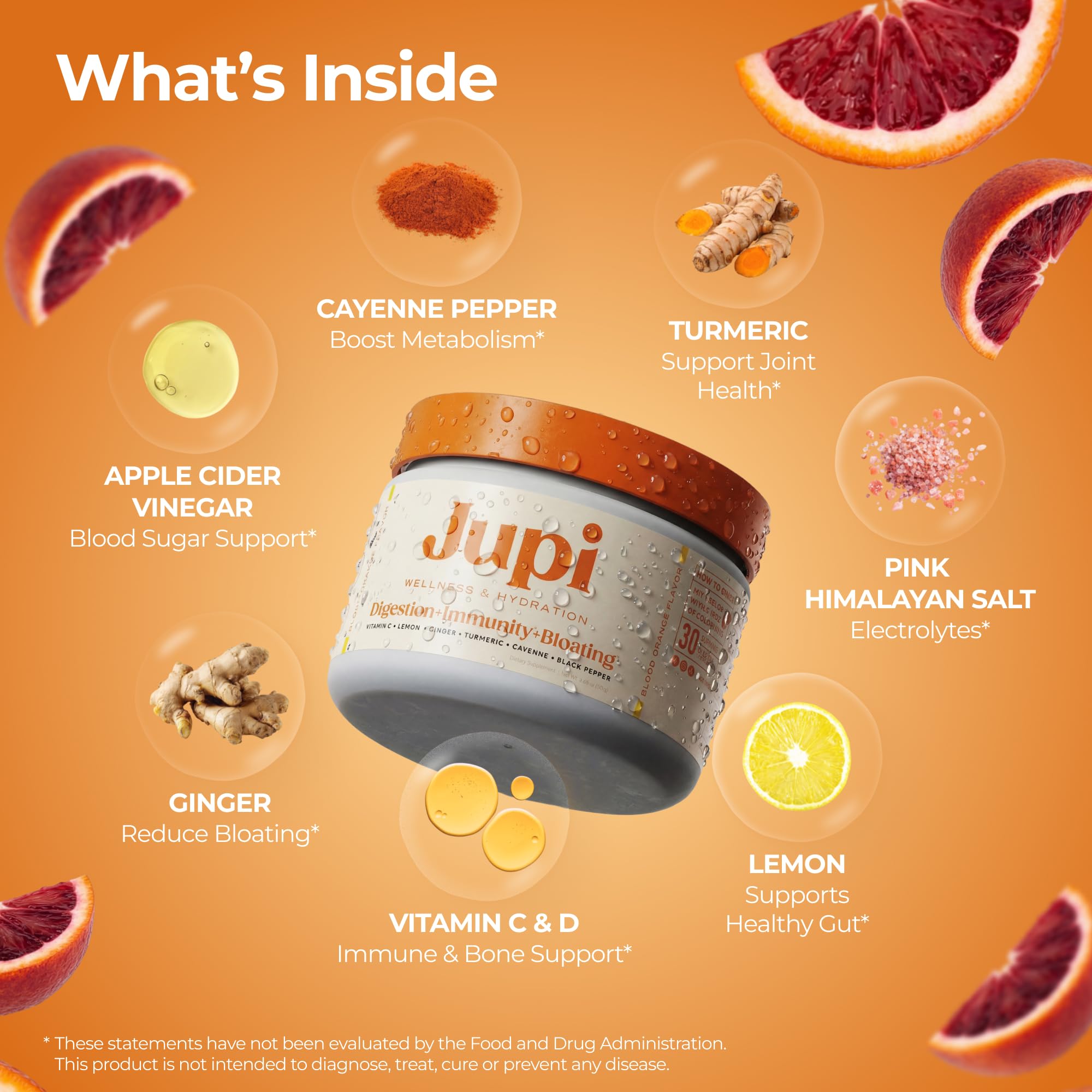 Jupi turmeric ginger shots supplement jar showing nutrition facts label