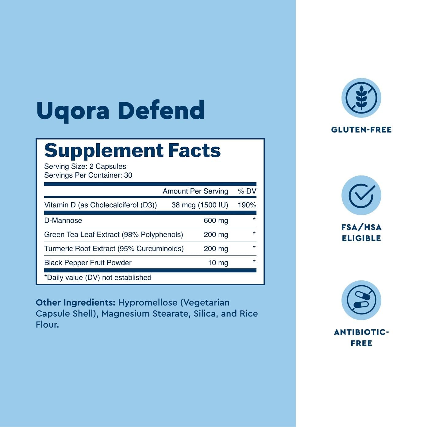Uqora Defend biofilm cleansing daily bladder support capsules side view