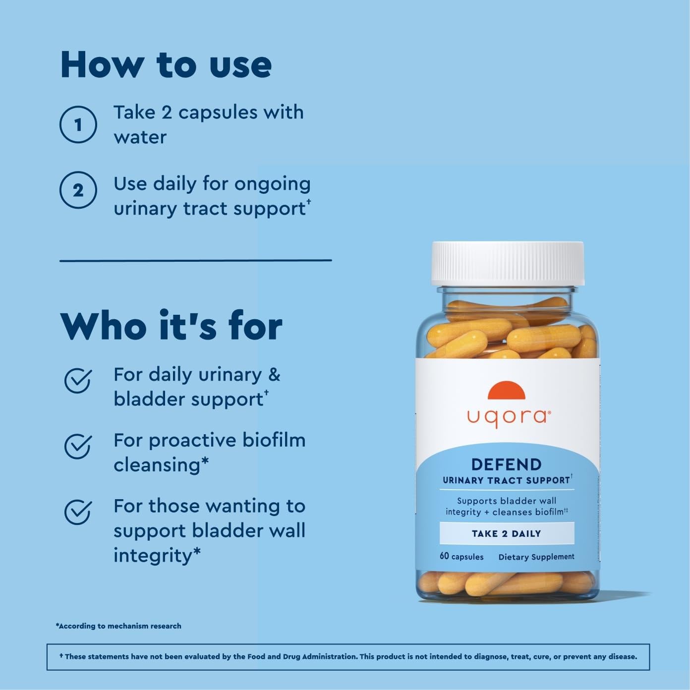 Uqora Defend proactive urinary tract care regimen instructions
