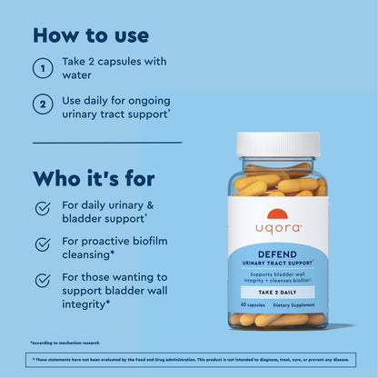 Uqora Defend proactive urinary tract care regimen instructions