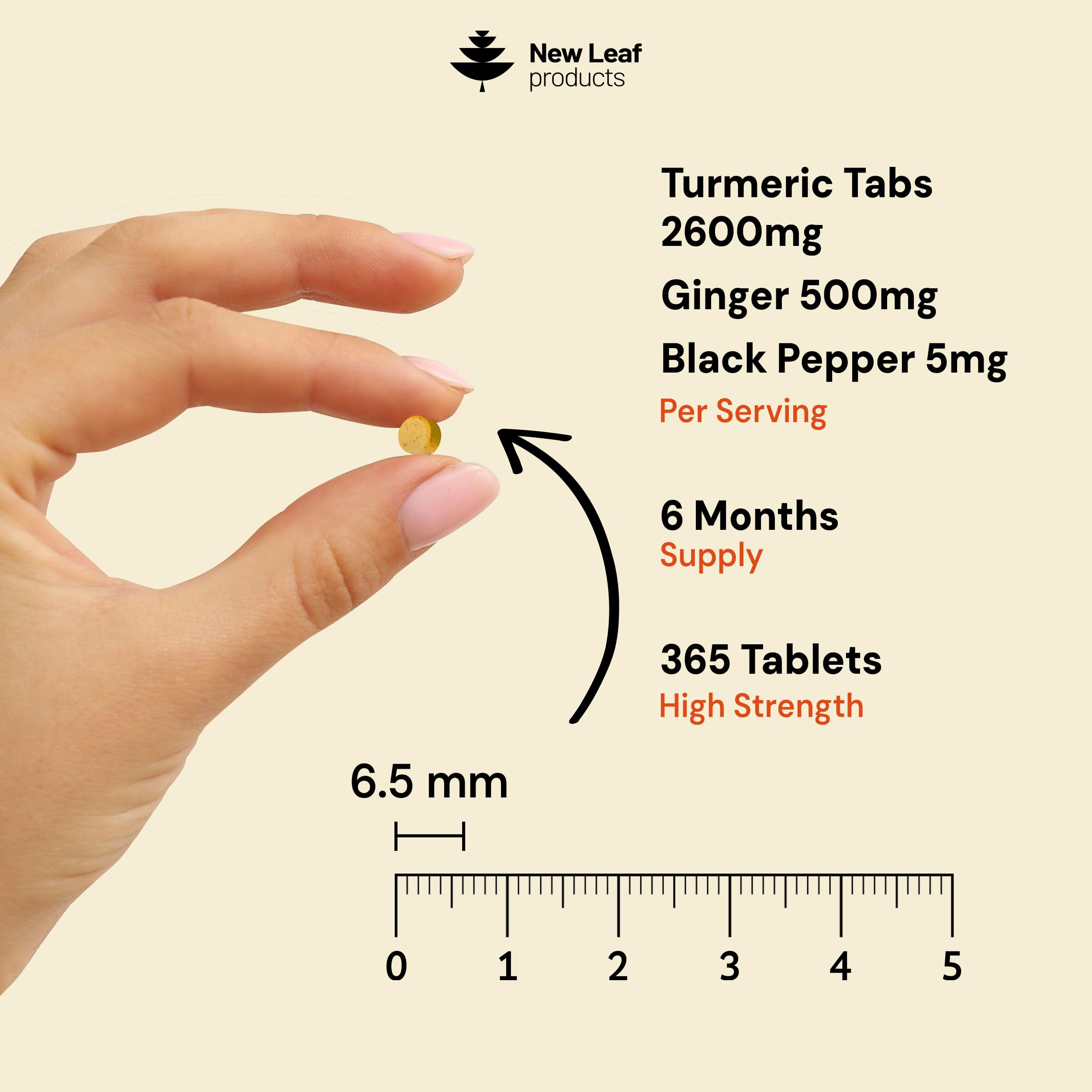 New Leaf high strength 2600 milligrams turmeric curcumin micro tablets for joint health and enhanced absorption supplement details