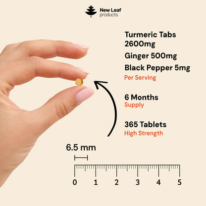 New Leaf high strength 2600 milligrams turmeric curcumin micro tablets for joint health and enhanced absorption supplement details