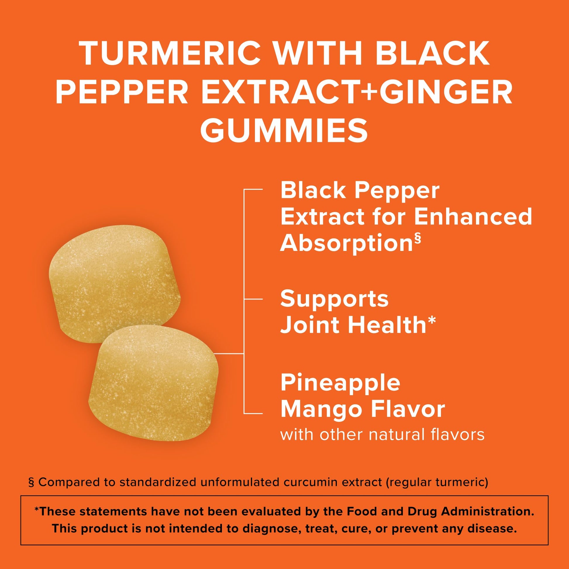 Qunol Turmeric and Ginger pineapple flavored gummies supplement facts and premium ingredients label