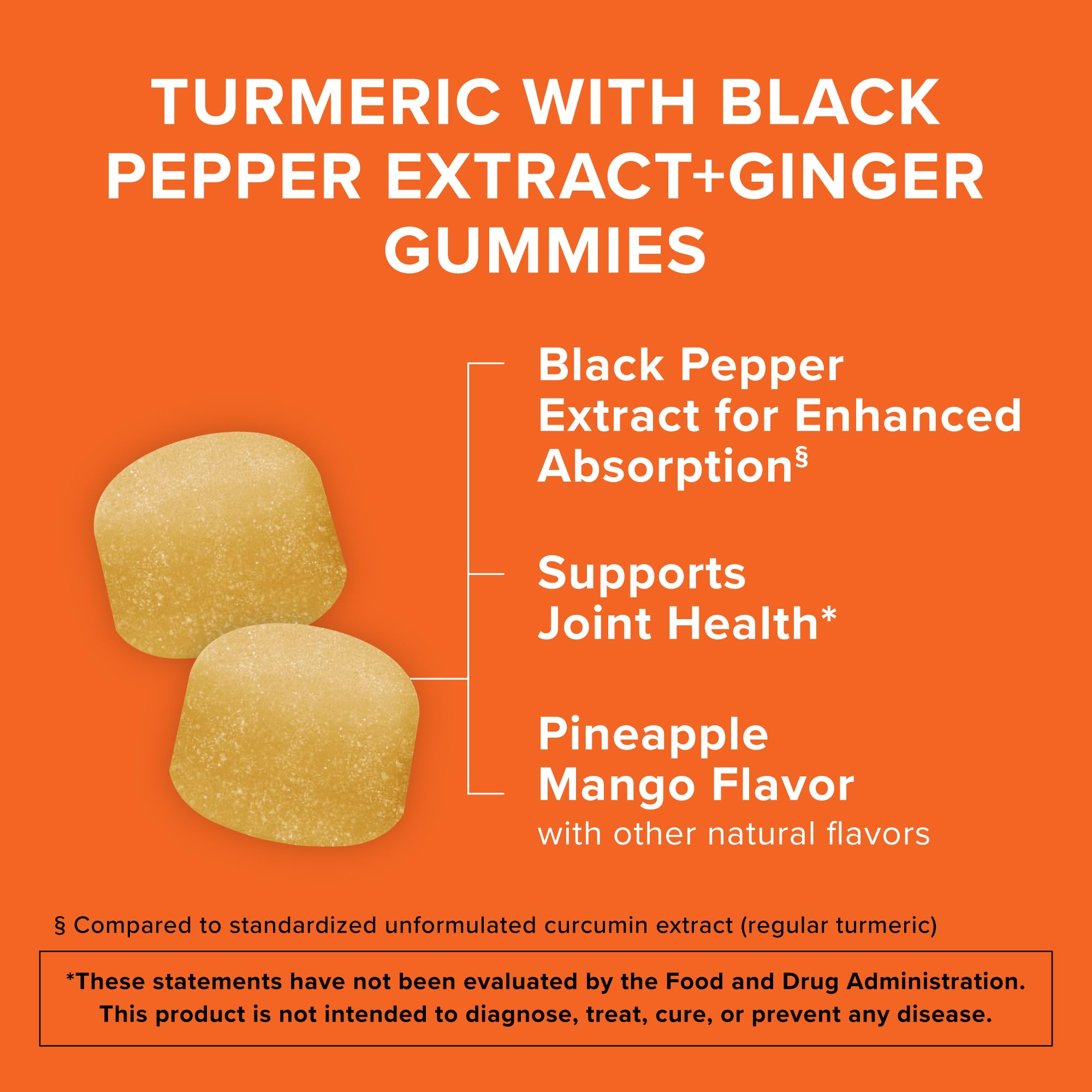 Qunol Turmeric and Ginger pineapple flavored gummies supplement facts and premium ingredients label