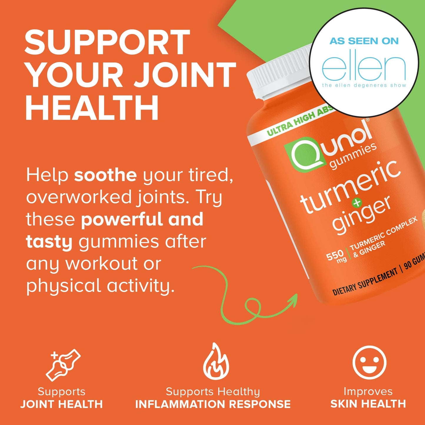 Side label of Qunol Turmeric plus Ginger chewable dietary supplement showing ingredient facts