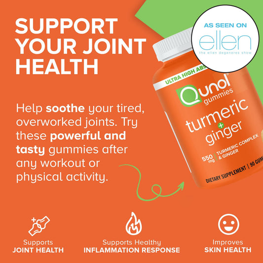 Side label of Qunol Turmeric plus Ginger chewable dietary supplement showing ingredient facts