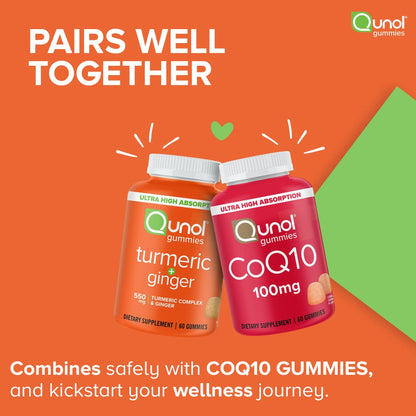 Gluten free and gelatin free certification seals on the back of Qunol turmeric bottle