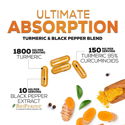 Premium joint and immune health black pepper enhanced turmeric capsules