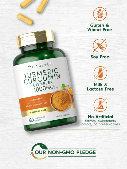 Supplement facts and ingredient list label on Carlyle turmeric complex with black pepper extract