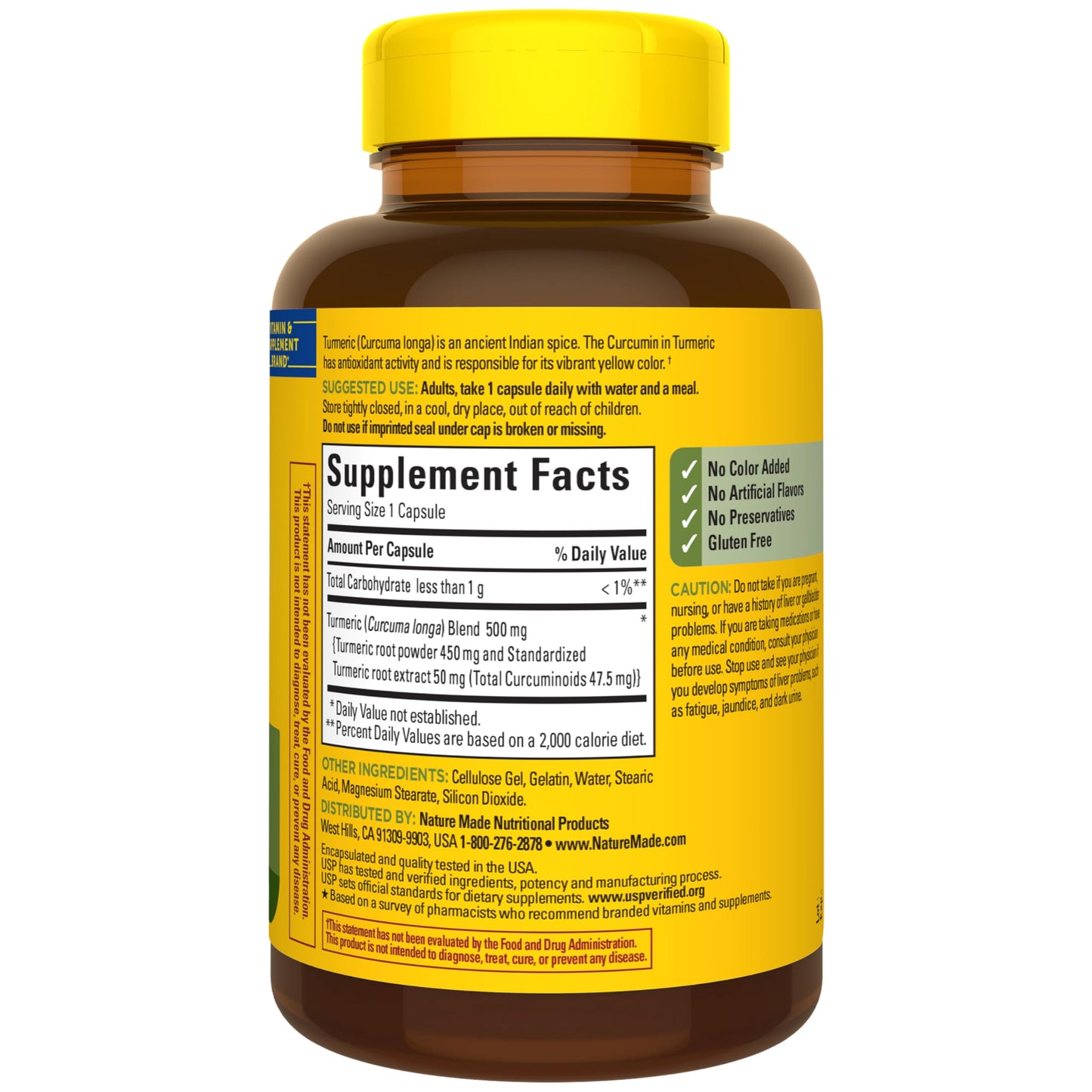 Pure curcuminoid herbal health supplement packaging clean formula with no artificial colors